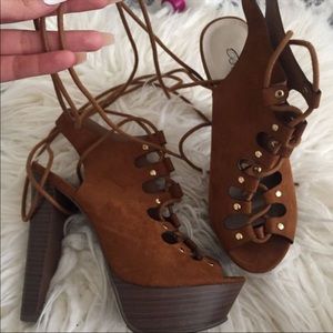 Lace up brown heels